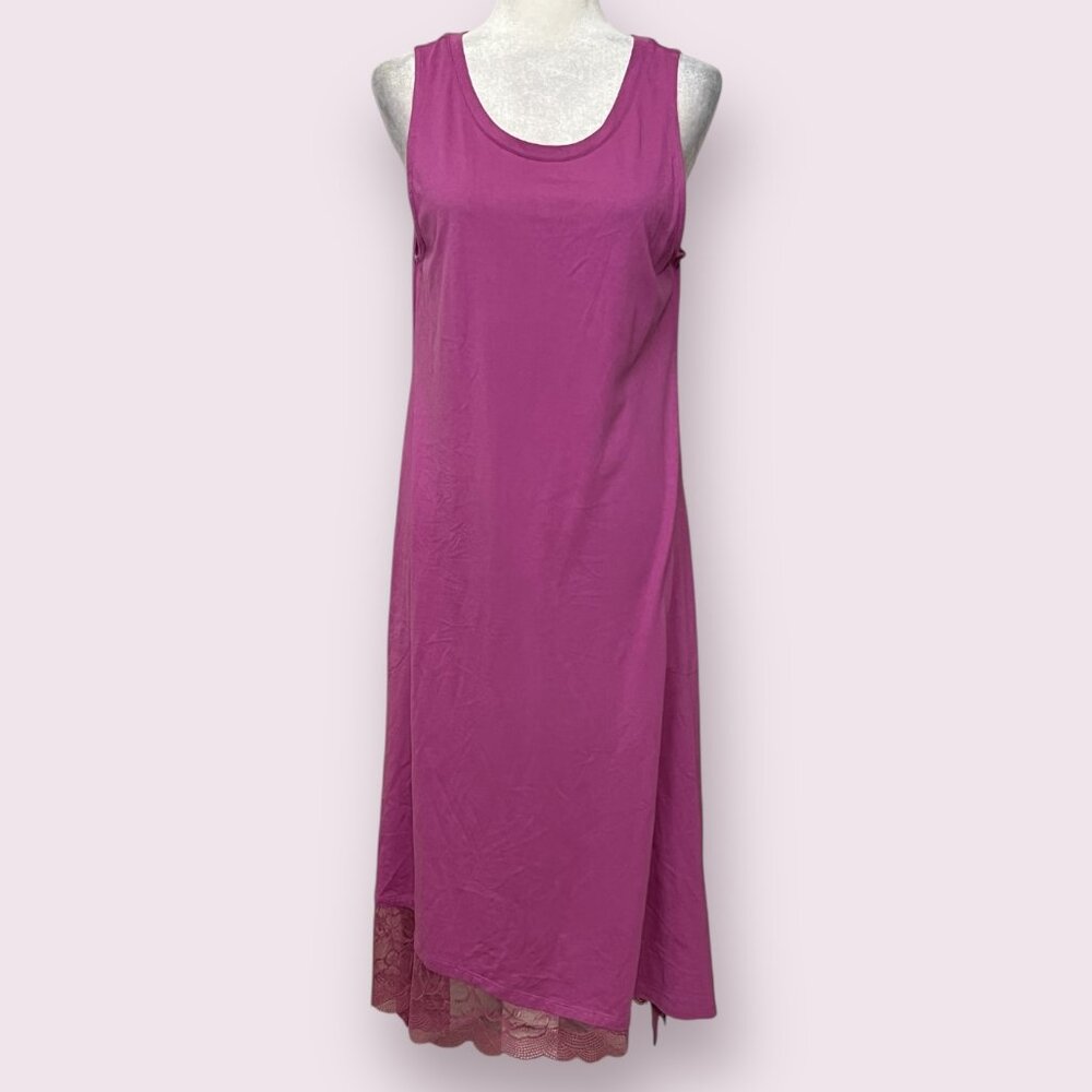 LOGO by Lori Goldstein Women's Tank Dress Pink Lace Hem Sleeveless Size M Pocket